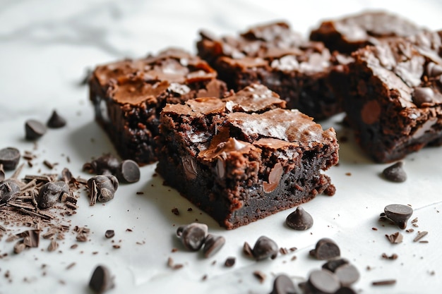 Brownies gemaakt met donkere chocolade en bekleed met chocolade chips op een doorzichtige achtergrond