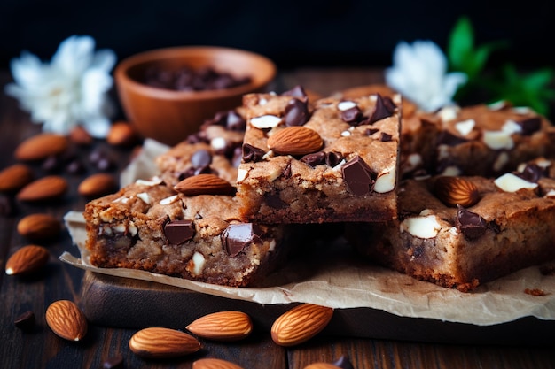 Brownies with almond in restaurant