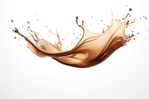 A brownish hot liquid resembling coffee or chocolate isolated on a white background