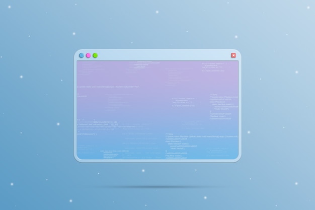 Browser window with elements of the program code on the screen 3d