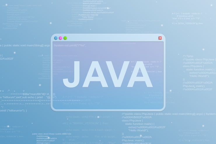 Photo 백그라운드 3d에 java 프로그래밍 언어 아이콘 및 코드 요소가 있는 브라우저 창