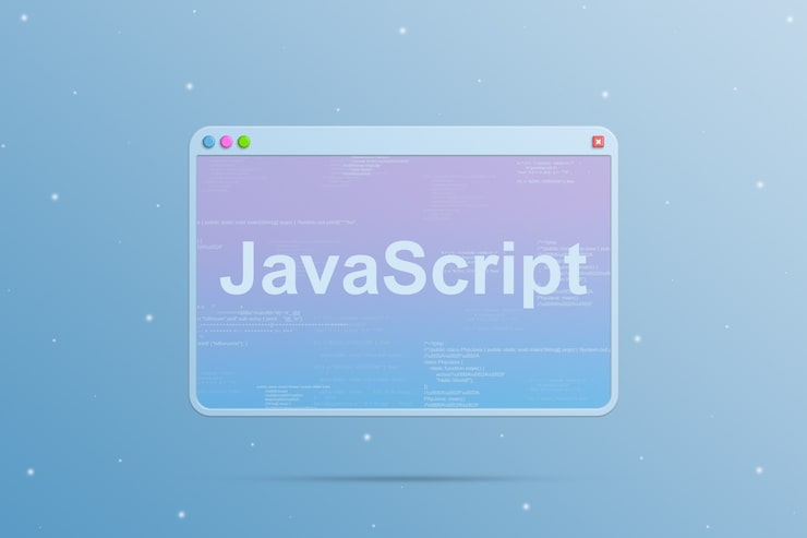 Photo 화면에 javascript 프로그래밍 언어 아이콘과 프로그램 코드 요소가 있는 브라우저 창