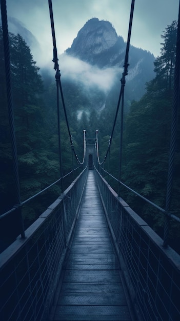 brug bergen mist humeurig vredig landschap vrijheid scène prachtige natuur wallpaper foto