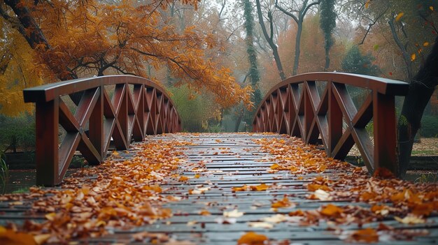 Foto brug in een park op een dag in de herfst generative ai