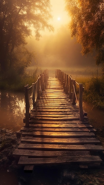 Brug over de rivier behang