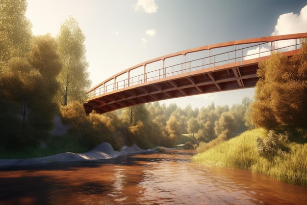 Brug over de rivier in het bos over de blauwe lucht gemaakt met behulp van generatieve AI-technologie