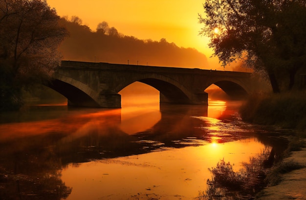 brug over de rivier tijdens zonsondergang in het hertogdom carniola