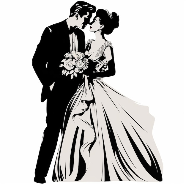 Foto bruid en bruidegom kussen in silhouet op hun trouwdag generatieve ai