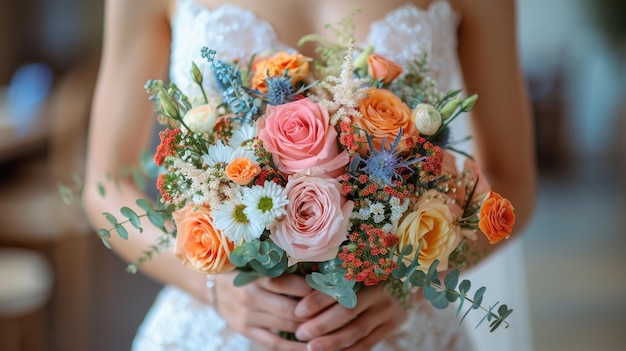 Bruid met een bruiloftsboeket bloemen
