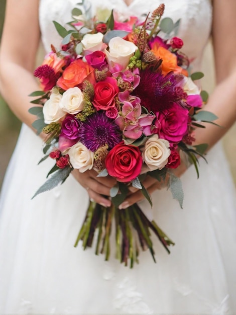 Bruid met een prachtig boeket bruiloftsbloemen.