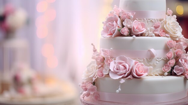 bruidstaart met delicate pastelkleuren die de romantische stijl van het evenement belichamen