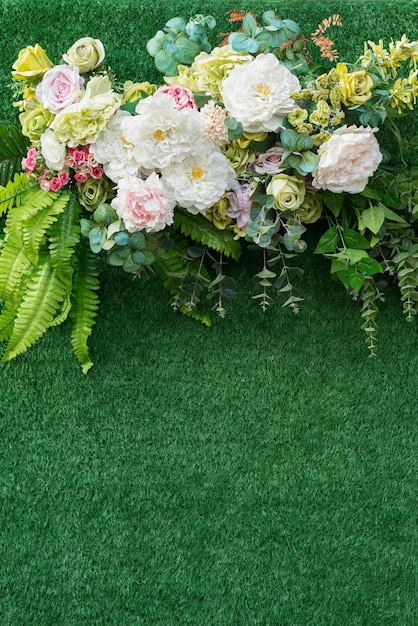 Bruiloft achtergrond bruiloft bloem decoratie roos muur kleurrijke achtergrond verse roos bos bloemen