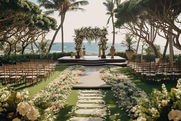 bruiloft achtergrond esthetische bloem tropische planten decoratie achtergrond AI gegenereerd
