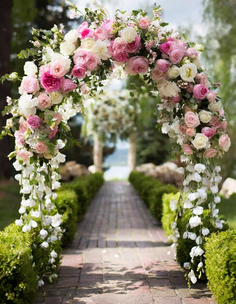 Foto bruiloft bloemen boog in een tuin vakantie evenement decoratie