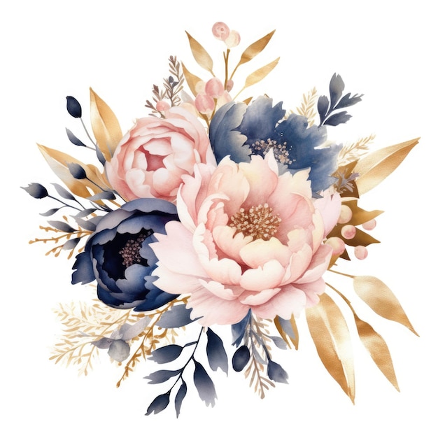 Bruiloft bloemen samenstelling Aquarel bloemen geïsoleerd op wit Botanische illustratie Generatieve AI