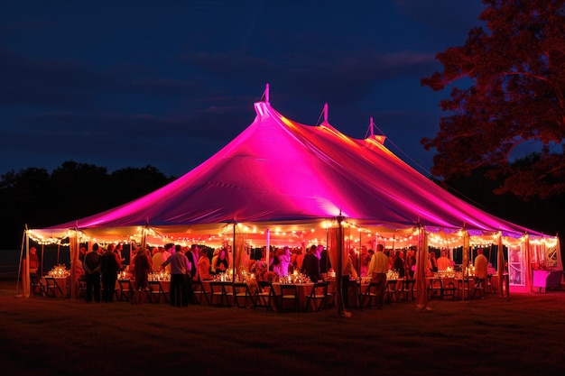 Foto bruiloft tent 's nachts rode en roze kleur