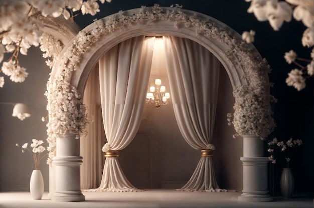 Bruiloftsboog versierd met prachtige witte bloemen Luxe interieur