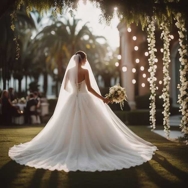 Bruiloftsdecoratie met lichten en wazige achtergrond