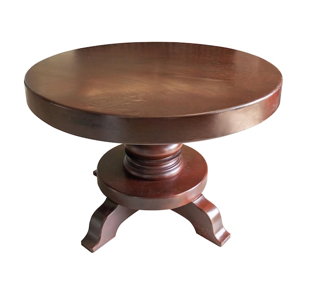 Bruin antiek houten ronde tafel geïsoleerd op witte achtergrond