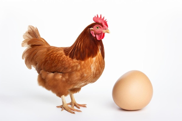 bruin ei en kip geïsoleerd op een witte achtergrond