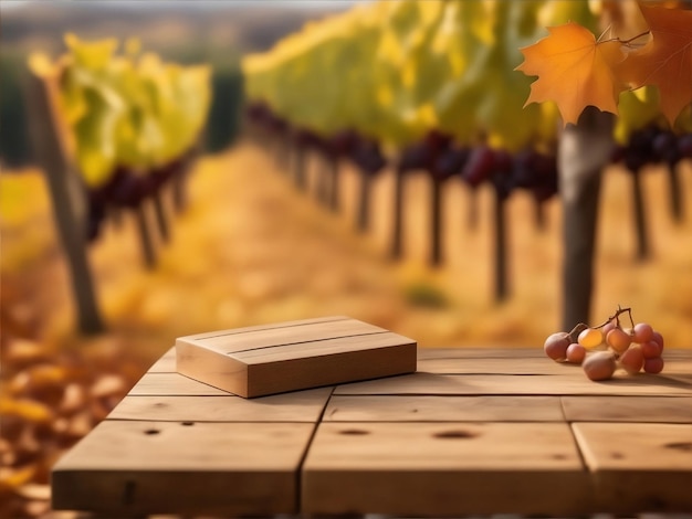 Bruin eikenhouten tafel in het herfstwijngaardlandschap