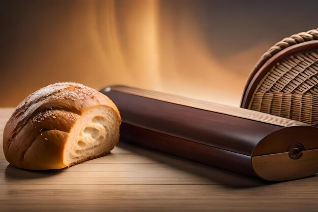 Bruin en gezwollen brood op tafel met wat sesam en bloem erop