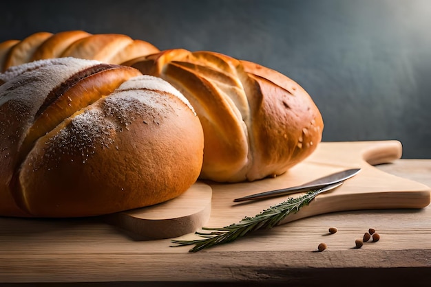 Bruin en gezwollen brood op tafel met wat sesam en bloem erop