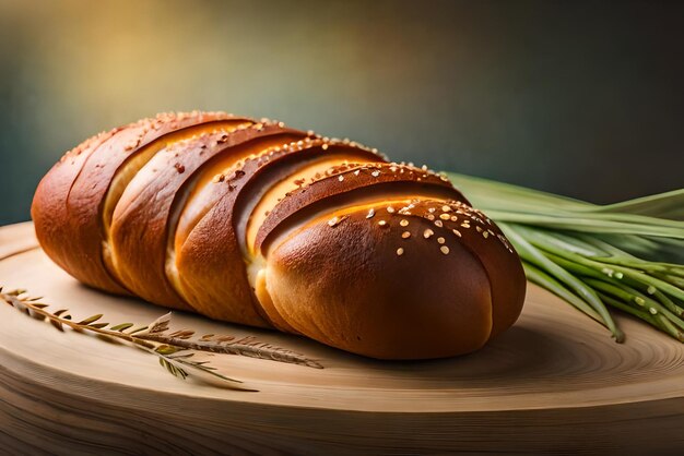 Bruin en gezwollen brood op tafel met wat sesam en bloem erop