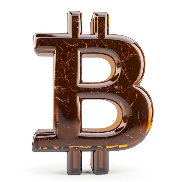 Bruin glas Bitcoin teken geïsoleerd op witte achtergrond