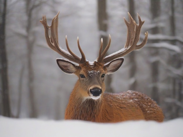 bruin hert op een met sneeuw bedekt veld