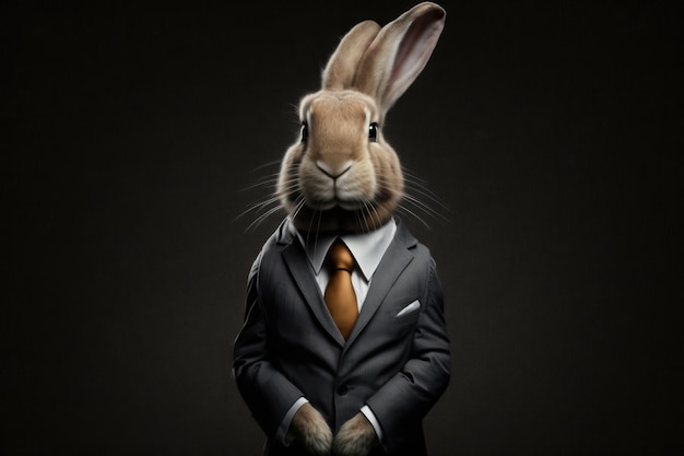 Bruin konijn bunny zakenman in een formeel pak op een donkere achtergrond Generatieve AI