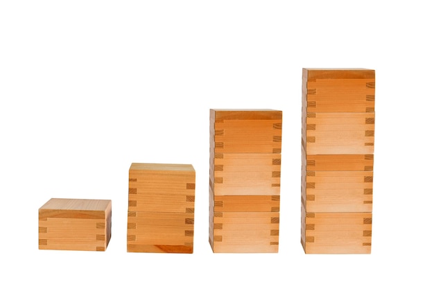 Bruin kubieke hout, houten kubus geïsoleerd op een witte achtergrond.