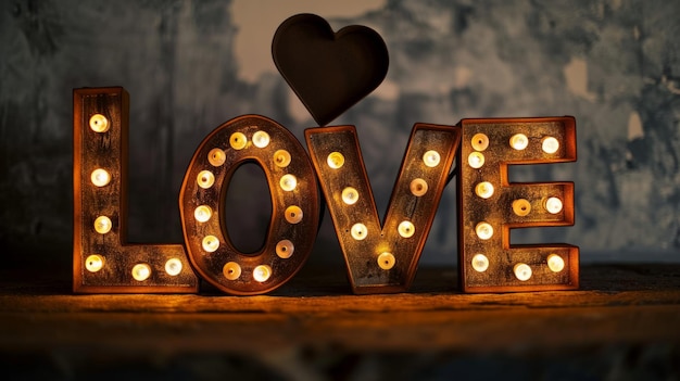 Bruin LED Love concept creatieve horizontale kunstposter