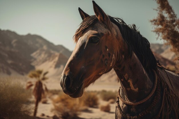 Bruin paard in de woestijn Generatieve AI