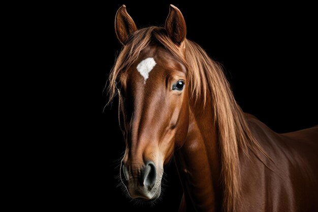 Bruin paard op zwarte achtergrond