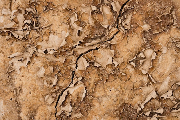 Bruin roestige grunge achtergrond. Abstracte textuur van droge kleigrond met scheuren op aardebodem