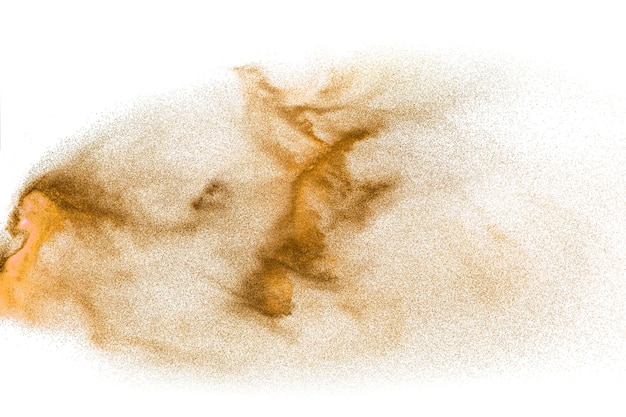 Bruin zand explosie geïsoleerd op witte achtergrond Abstracte zand wolk achtergrond