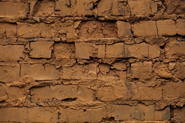 Bruine bakstenen muur close-up Ruwe achtergrond