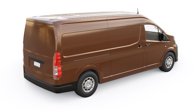 Bruine bestelwagen voor het vervoer van kleine ladingen in de stad op een witte achtergrond Leeg lichaam voor uw ontwerp 3d illustratie