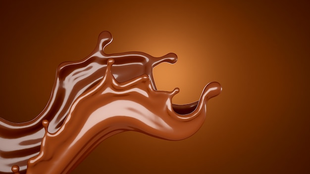 Bruine chocolade splash achtergrond. 3D-weergave.