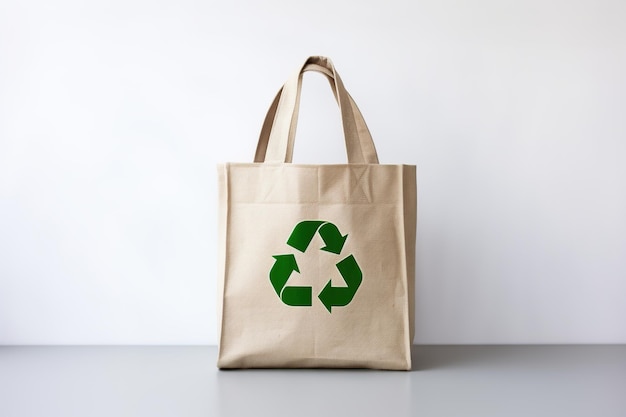 Bruine ecotas met recycle-symbool op witte achtergrond