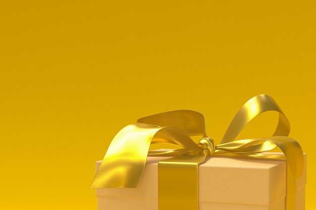 Bruine geschenkdoos met gouden lint en boog geïsoleerd