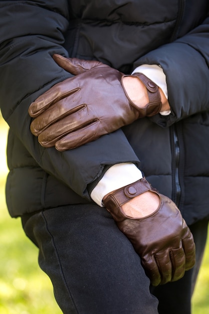 Bruine herenhandschoenen van echt leer