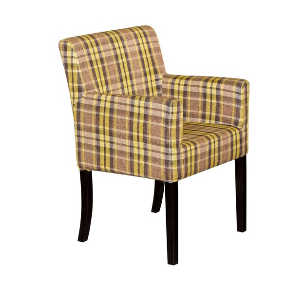 Bruine textiel moderne stoel die op witte achtergrond wordt geïsoleerd