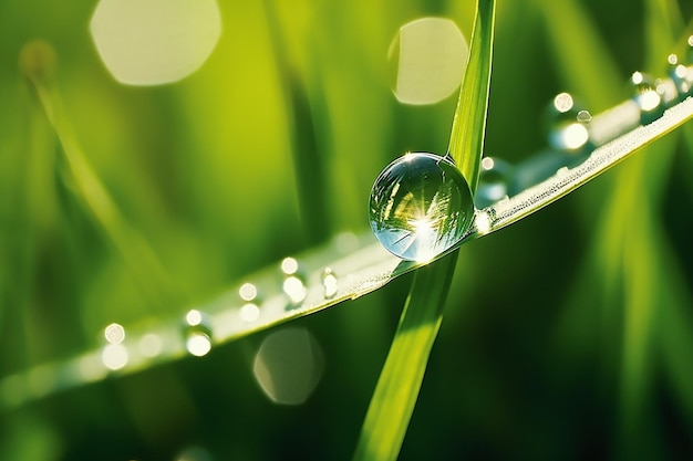 Bruisende waterdruppel op grassprietje