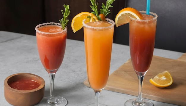 Brunch cocktails with orange mimosas and bloody mary