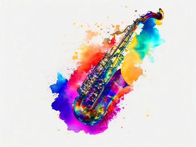 Photo brunch free jazz saxophone watercolor saxophone watercolor painting watercolor leaves image downl