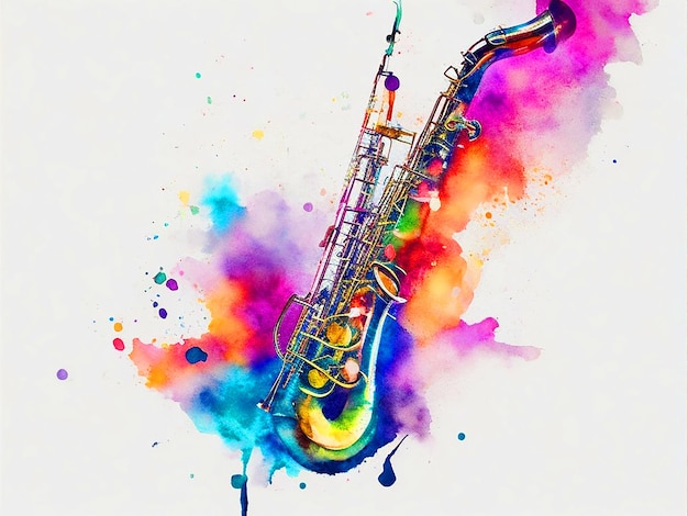 Бранч свободный джаз саксофон акварель саксофон Акварель живопись акварель Листья изображение вниз