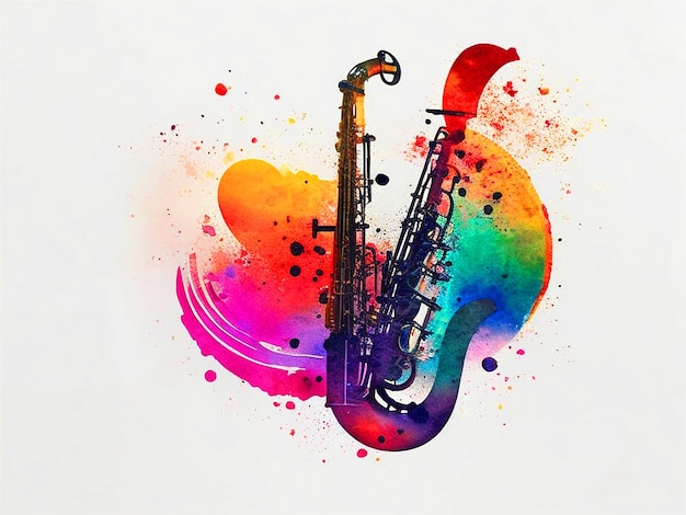 Brunch Free jazz Saxophone Watercolor Saxophone watercolor Painting watercolor Leaves image downl