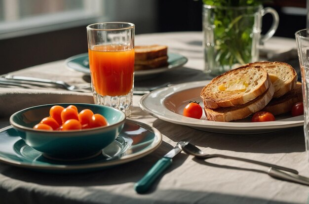 Brunch Table Setting with Tomato Ju